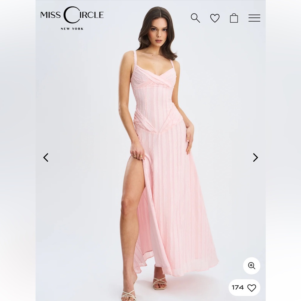 Mallory Baby Pink Stripe Jacquard High Slit Gown